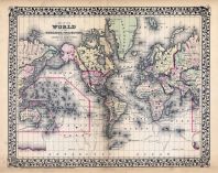 World on the Mercator Projection Map, Missouri State Atlas 1873